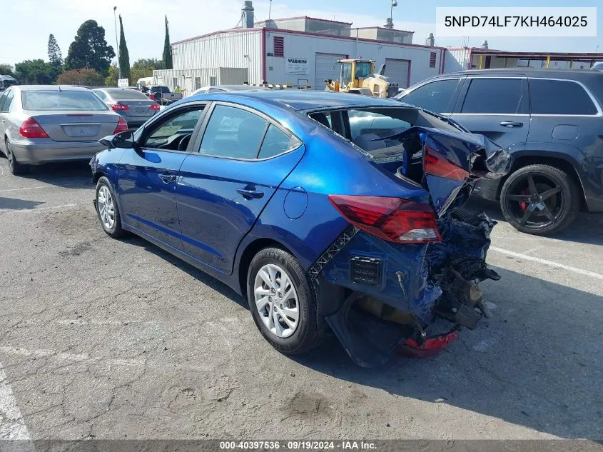 2019 Hyundai Elantra Se VIN: 5NPD74LF7KH464025 Lot: 40397536