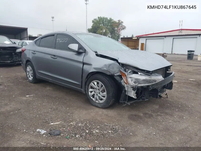 KMHD74LF1KU867645 2019 Hyundai Elantra Se