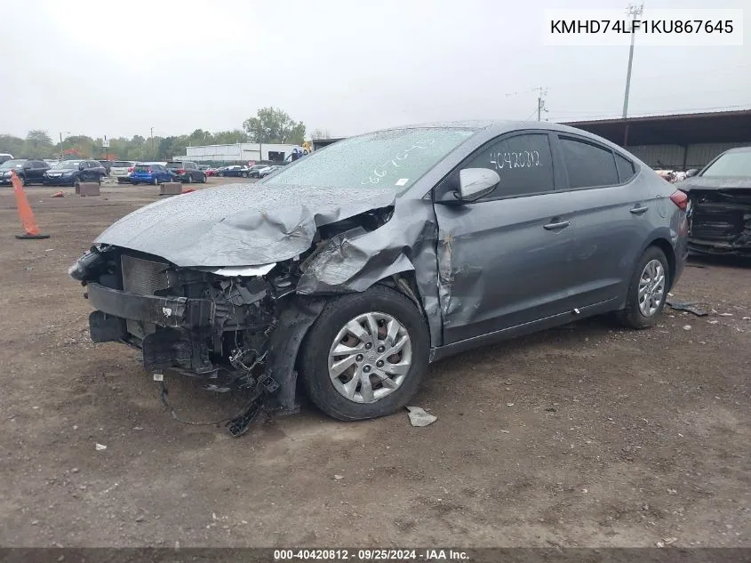 KMHD74LF1KU867645 2019 Hyundai Elantra Se