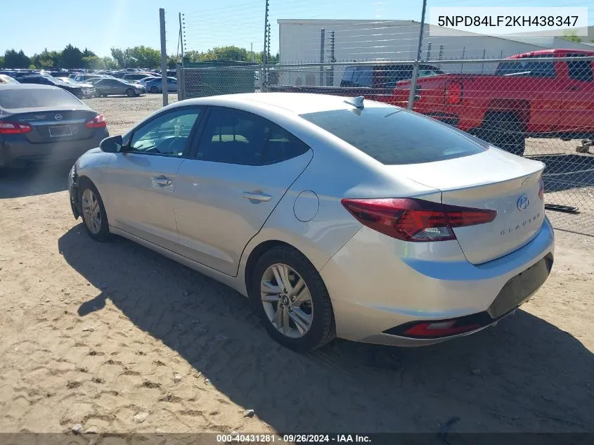 2019 Hyundai Elantra Sel VIN: 5NPD84LF2KH438347 Lot: 40431281