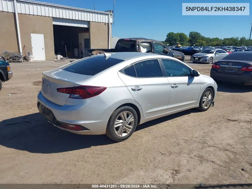 2019 Hyundai Elantra Sel VIN: 5NPD84LF2KH438347 Lot: 40431281