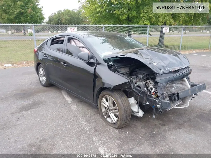 2019 Hyundai Elantra Sel VIN: 5NPD84LF7KH451076 Lot: 40433781