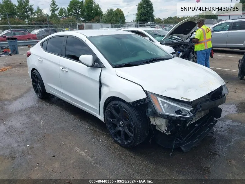 2019 Hyundai Elantra Se VIN: 5NPD74LF0KH430735 Lot: 40440335