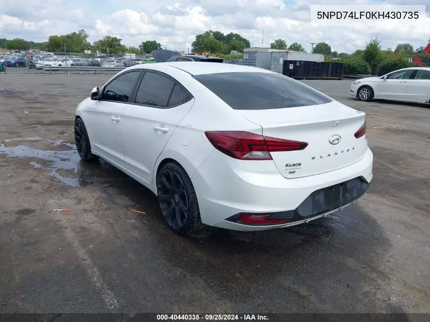 5NPD74LF0KH430735 2019 Hyundai Elantra Se