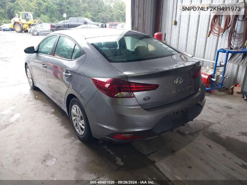 2019 Hyundai Elantra Se VIN: 5NPD74LF2KH491973 Lot: 40451020