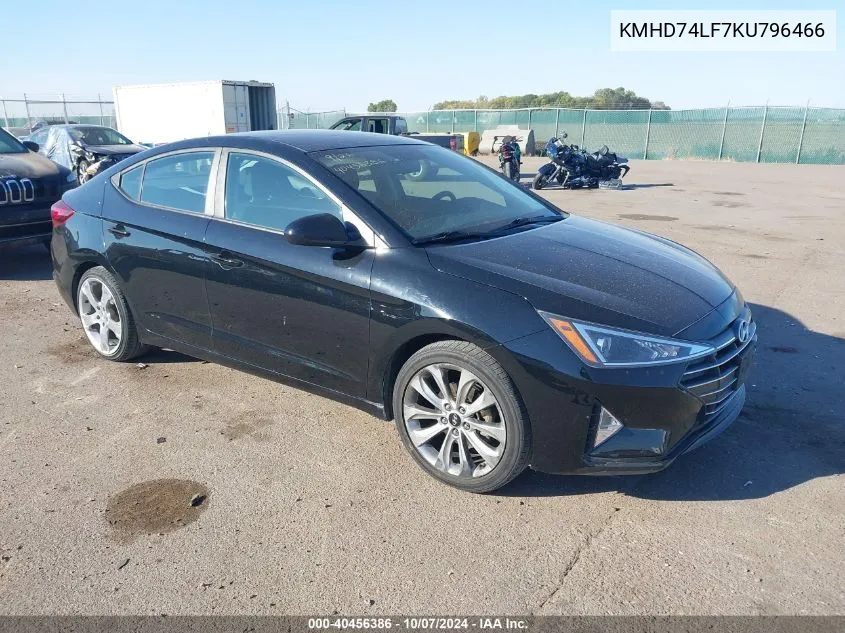 2019 Hyundai Elantra Se VIN: KMHD74LF7KU796466 Lot: 40456386