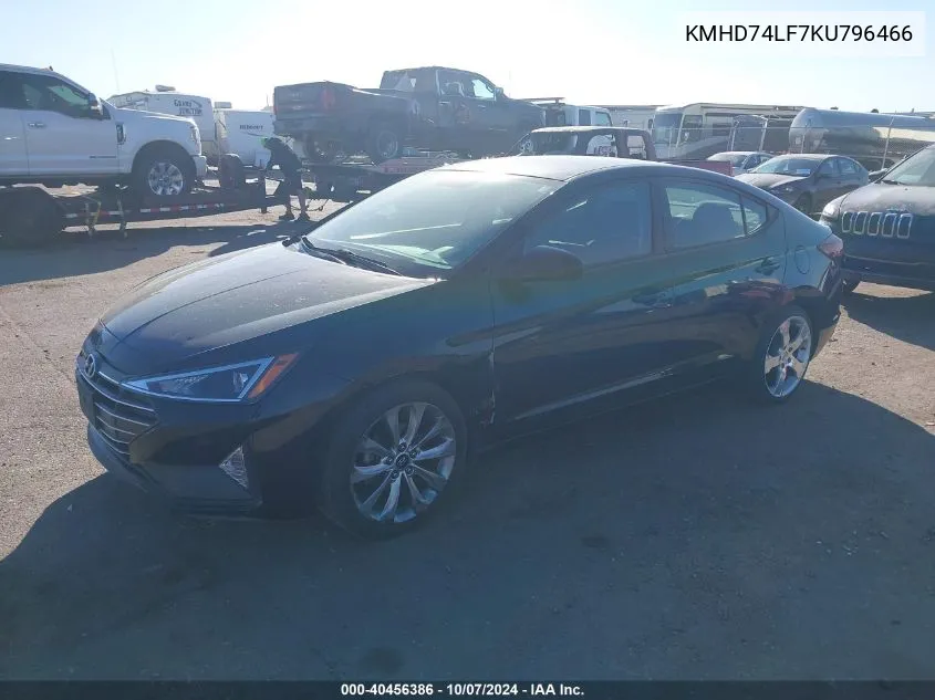 2019 Hyundai Elantra Se VIN: KMHD74LF7KU796466 Lot: 40456386