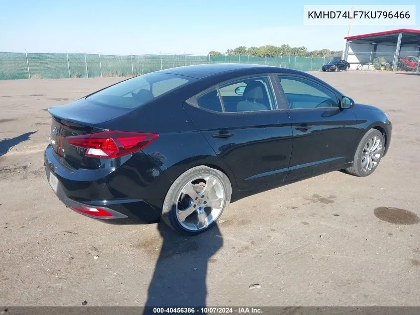 2019 Hyundai Elantra Se VIN: KMHD74LF7KU796466 Lot: 40456386