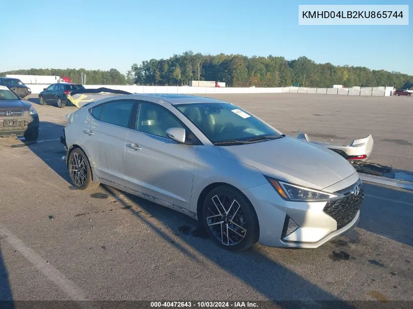 2019 Hyundai Elantra Sport VIN: KMHD04LB2KU865744 Lot: 40472643