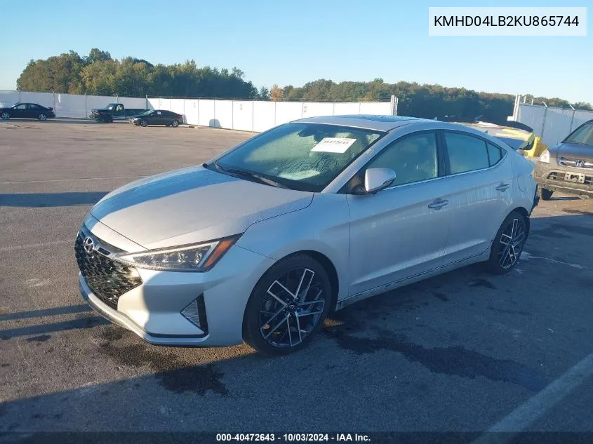 2019 Hyundai Elantra Sport VIN: KMHD04LB2KU865744 Lot: 40472643