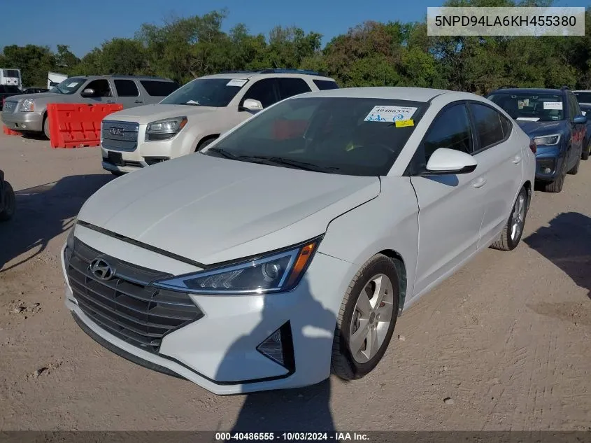 2019 Hyundai Elantra Eco VIN: 5NPD94LA6KH455380 Lot: 40486555