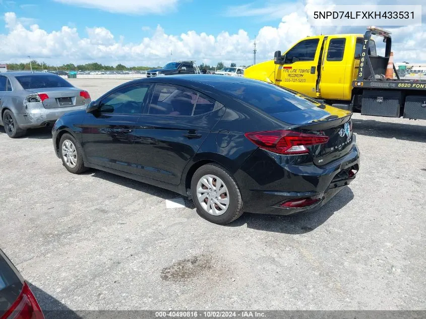 2019 Hyundai Elantra Se VIN: 5NPD74LFXKH433531 Lot: 40490816