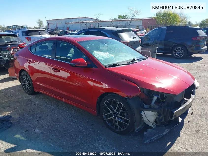 2019 Hyundai Elantra Sport VIN: KMHD04LB0KU870845 Lot: 40493930