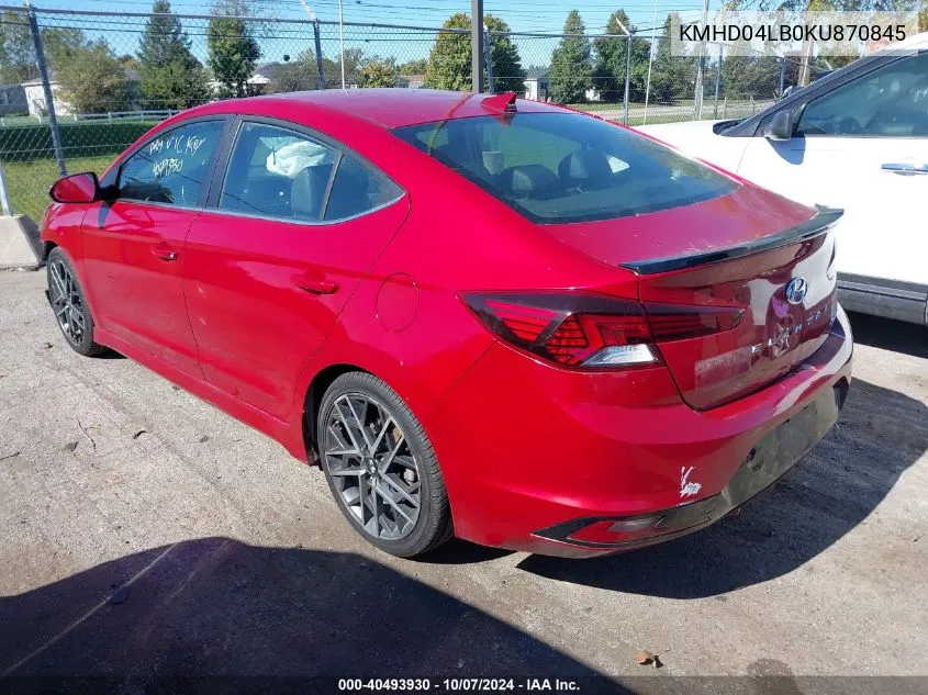 2019 Hyundai Elantra Sport VIN: KMHD04LB0KU870845 Lot: 40493930