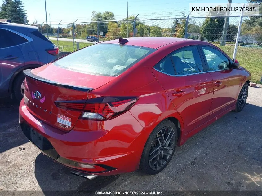 2019 Hyundai Elantra Sport VIN: KMHD04LB0KU870845 Lot: 40493930