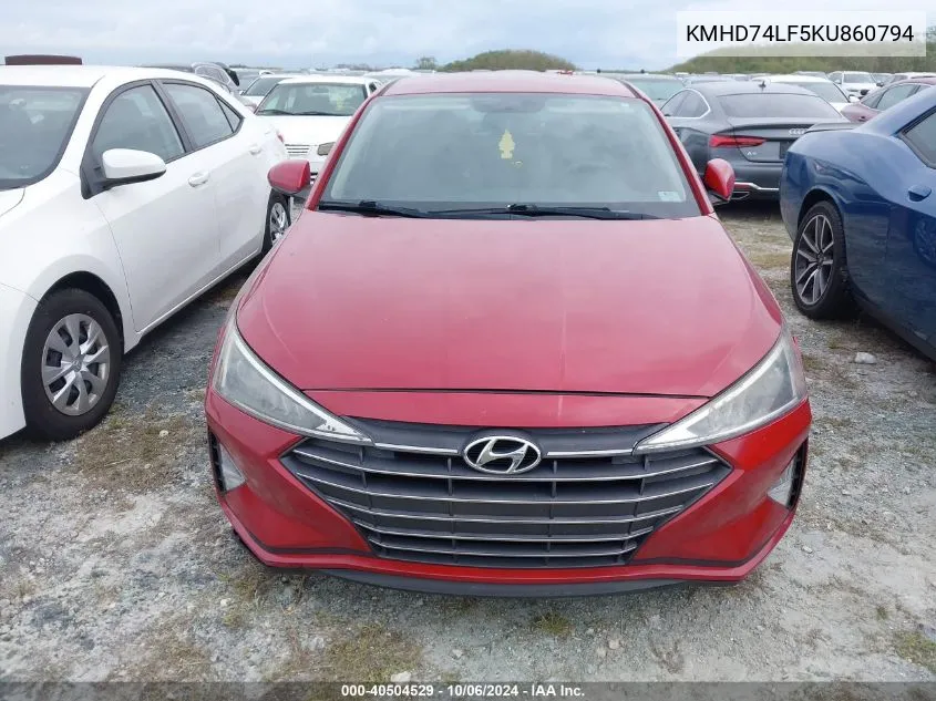 2019 Hyundai Elantra Se VIN: KMHD74LF5KU860794 Lot: 40504529