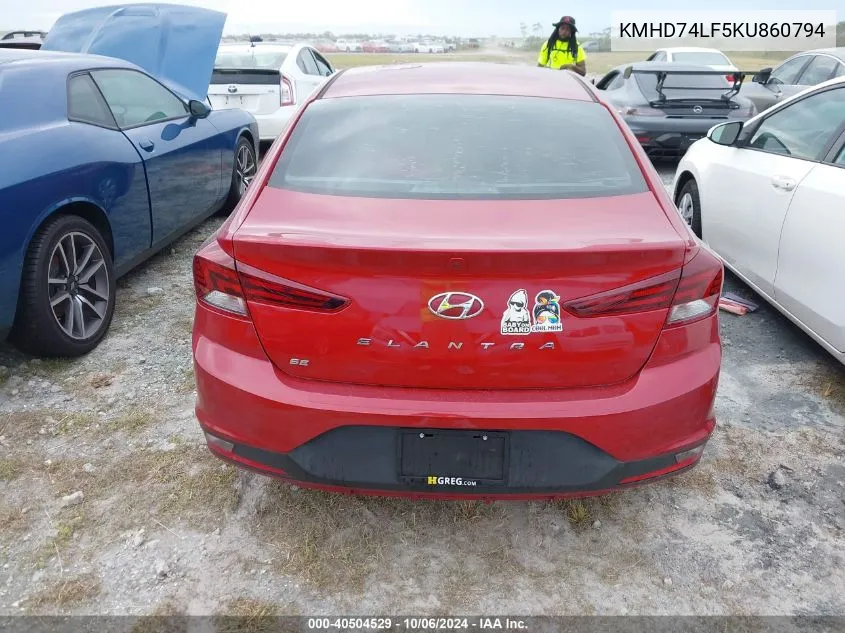 2019 Hyundai Elantra Se VIN: KMHD74LF5KU860794 Lot: 40504529