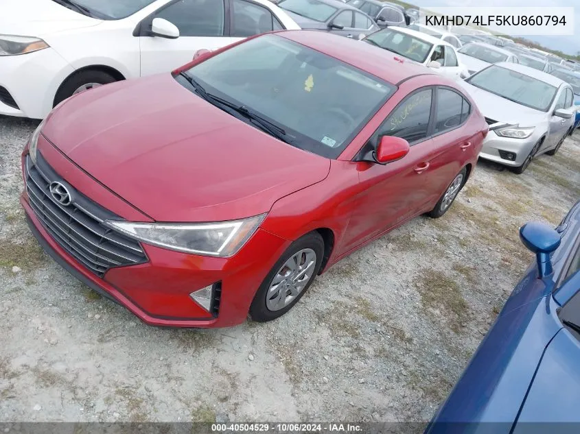 2019 Hyundai Elantra Se VIN: KMHD74LF5KU860794 Lot: 40504529