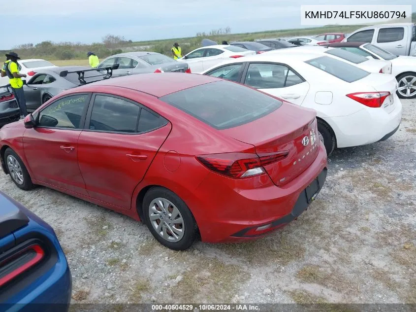 2019 Hyundai Elantra Se VIN: KMHD74LF5KU860794 Lot: 40504529