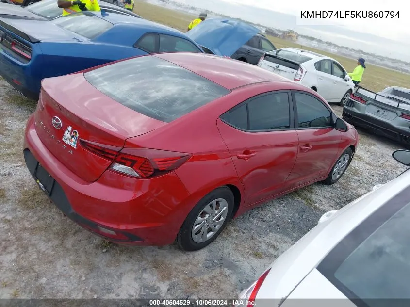 2019 Hyundai Elantra Se VIN: KMHD74LF5KU860794 Lot: 40504529