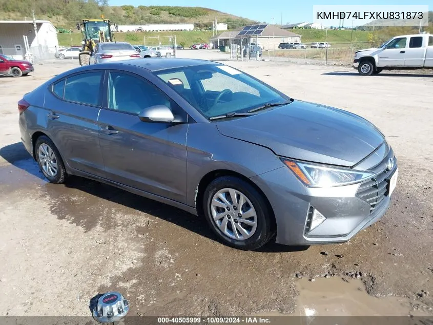 2019 Hyundai Elantra Se VIN: KMHD74LFXKU831873 Lot: 40505999