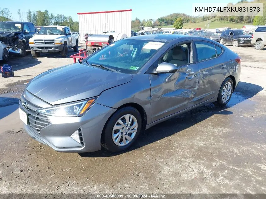 2019 Hyundai Elantra Se VIN: KMHD74LFXKU831873 Lot: 40505999