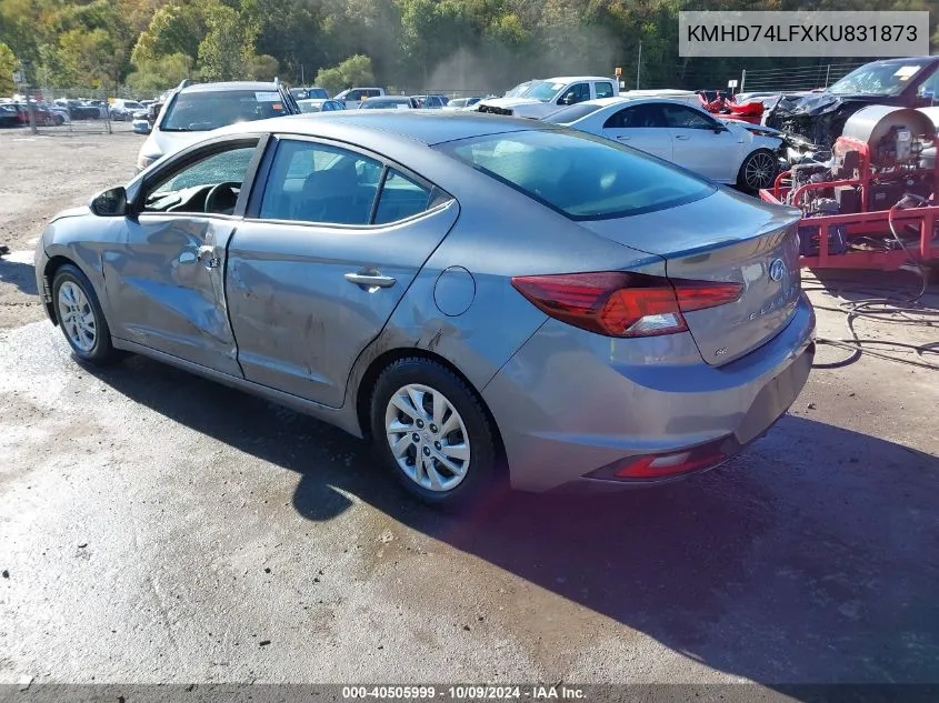 2019 Hyundai Elantra Se VIN: KMHD74LFXKU831873 Lot: 40505999