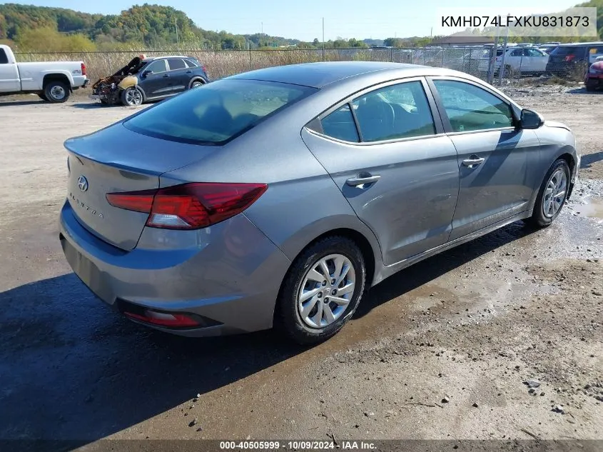 2019 Hyundai Elantra Se VIN: KMHD74LFXKU831873 Lot: 40505999