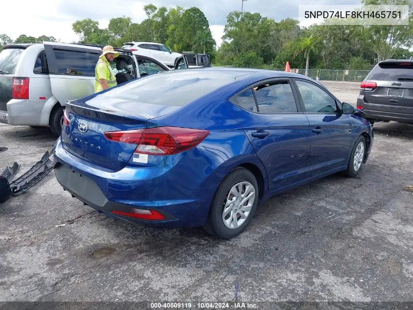 2019 Hyundai Elantra Se VIN: 5NPD74LF8KH465751 Lot: 40509119