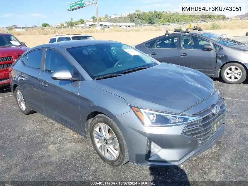 2019 Hyundai Elantra Sel VIN: KMHD84LF3KU743051 Lot: 40514734