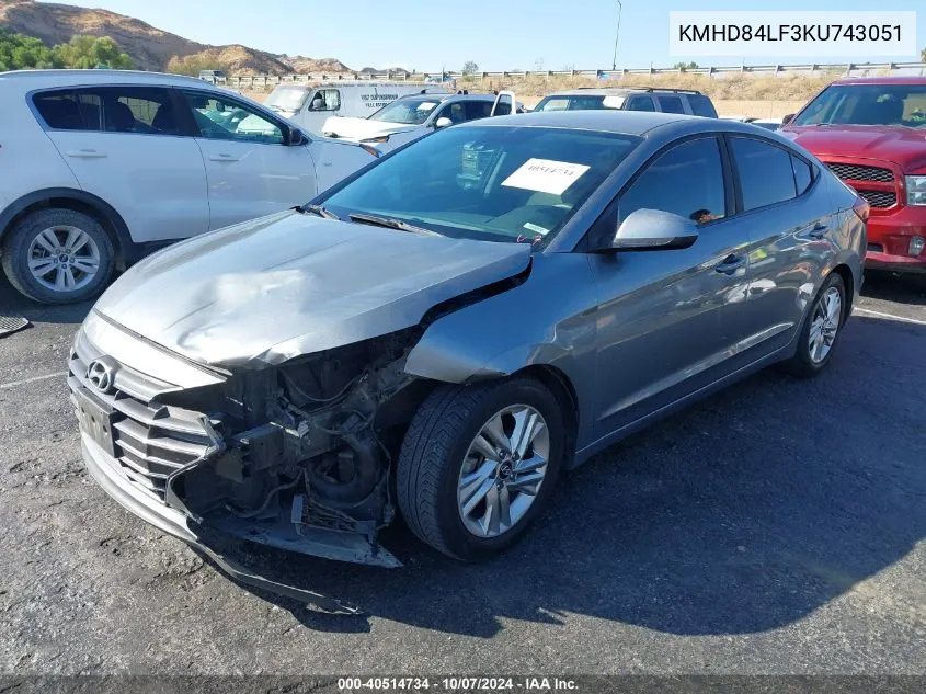 2019 Hyundai Elantra Sel VIN: KMHD84LF3KU743051 Lot: 40514734