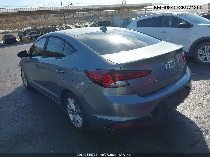 2019 Hyundai Elantra Sel VIN: KMHD84LF3KU743051 Lot: 40514734