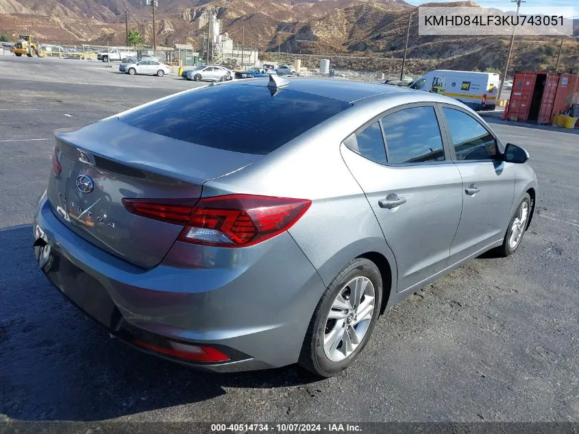 2019 Hyundai Elantra Sel VIN: KMHD84LF3KU743051 Lot: 40514734