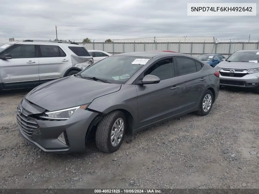 2019 Hyundai Elantra Se VIN: 5NPD74LF6KH492642 Lot: 40521825