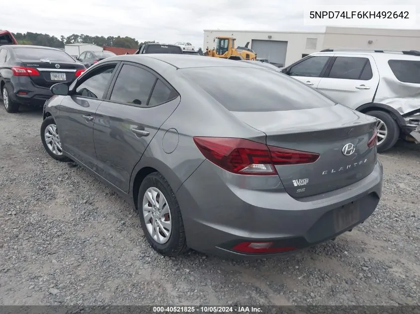 2019 Hyundai Elantra Se VIN: 5NPD74LF6KH492642 Lot: 40521825