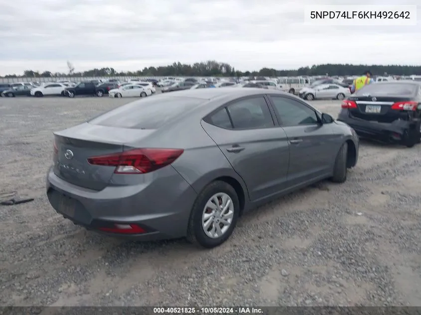 2019 Hyundai Elantra Se VIN: 5NPD74LF6KH492642 Lot: 40521825