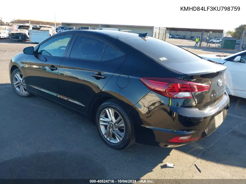 2019 Hyundai Elantra Value Edition VIN: KMHD84LF3KU798759 Lot: 40524716