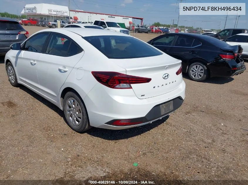 2019 Hyundai Elantra Se VIN: 5NPD74LF8KH496434 Lot: 40529146