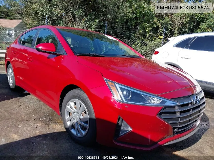 2019 Hyundai Elantra Se VIN: KMHD74LF0KU806674 Lot: 40536713