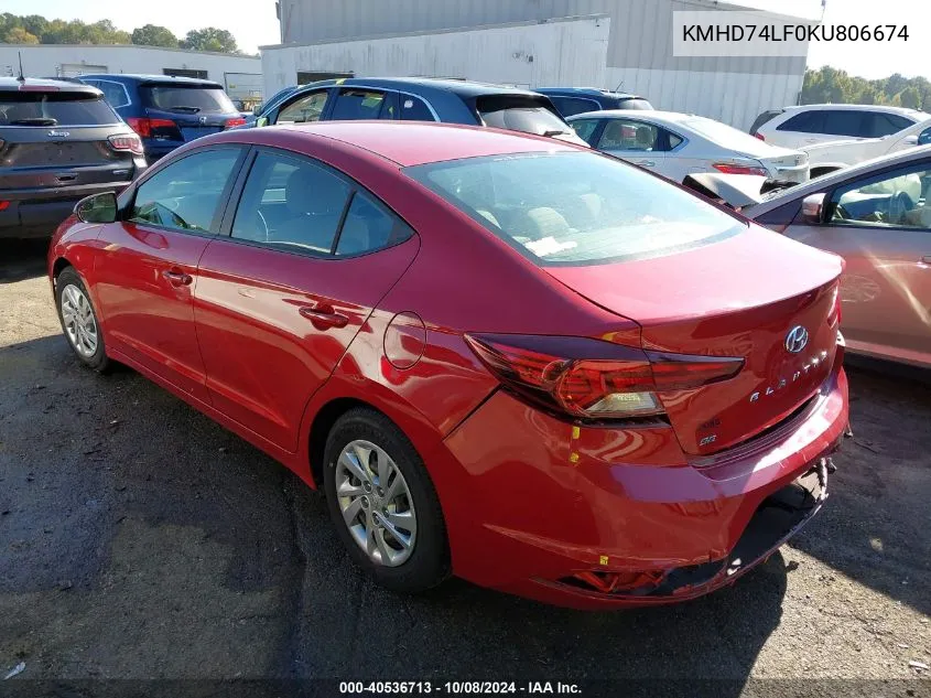 2019 Hyundai Elantra Se VIN: KMHD74LF0KU806674 Lot: 40536713