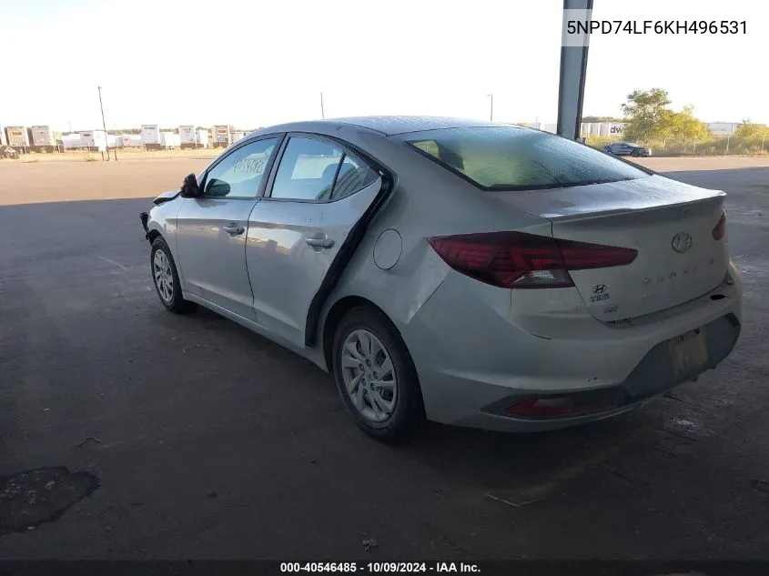 2019 Hyundai Elantra Se VIN: 5NPD74LF6KH496531 Lot: 40546485