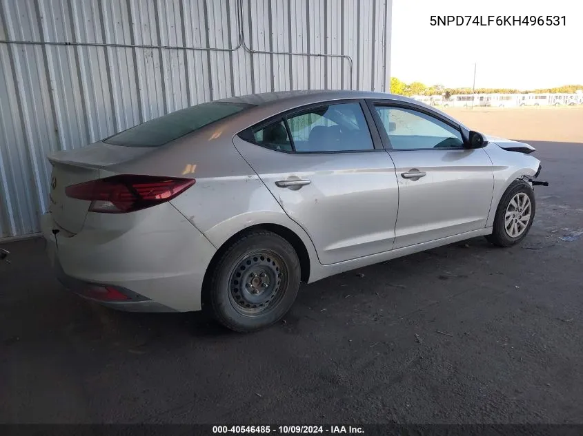 2019 Hyundai Elantra Se VIN: 5NPD74LF6KH496531 Lot: 40546485