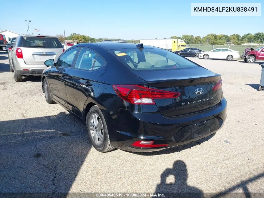 2019 Hyundai Elantra Value Edition VIN: KMHD84LF2KU838491 Lot: 40549539