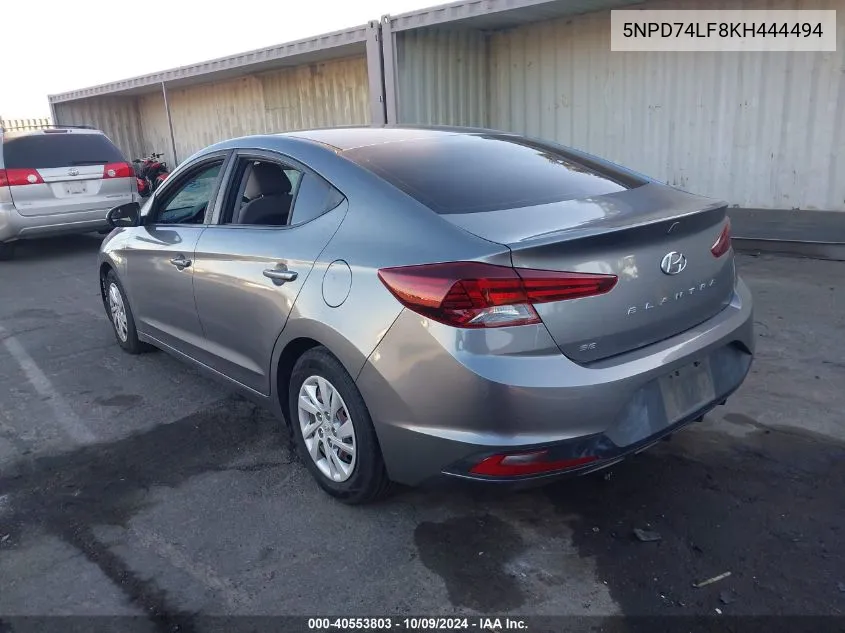 2019 Hyundai Elantra Se VIN: 5NPD74LF8KH444494 Lot: 40553803