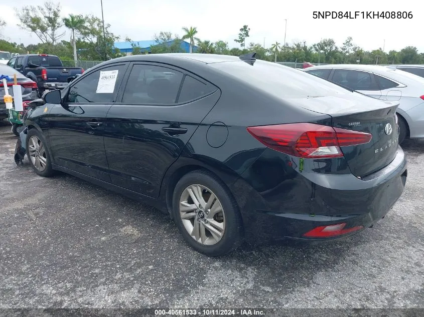 2019 Hyundai Elantra Sel/Value/Limited VIN: 5NPD84LF1KH408806 Lot: 40561533