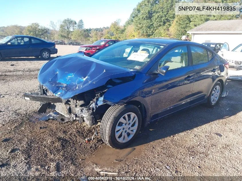 2019 Hyundai Elantra Se VIN: 5NPD74LF4KH419835 Lot: 40562315