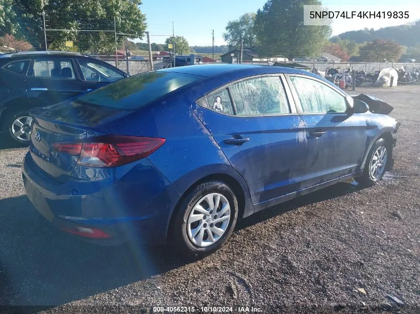 2019 Hyundai Elantra Se VIN: 5NPD74LF4KH419835 Lot: 40562315