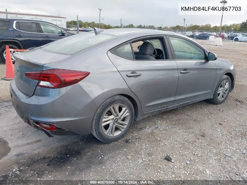 2019 Hyundai Elantra Sel/Value/Limited VIN: KMHD84LF4KU867703 Lot: 40575000