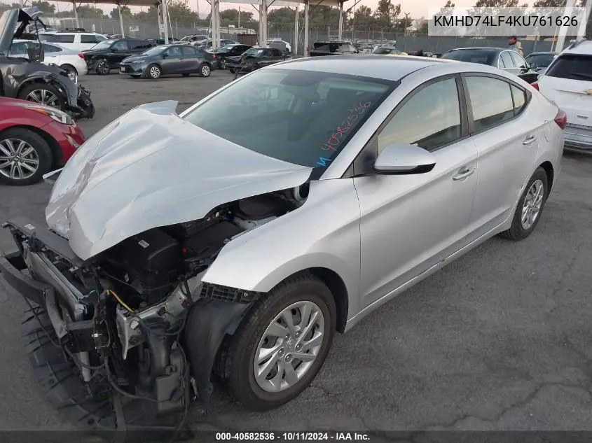 2019 Hyundai Elantra Se VIN: KMHD74LF4KU761626 Lot: 40582536