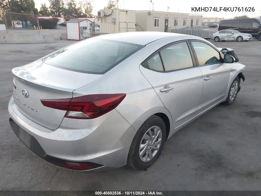 KMHD74LF4KU761626 2019 Hyundai Elantra Se